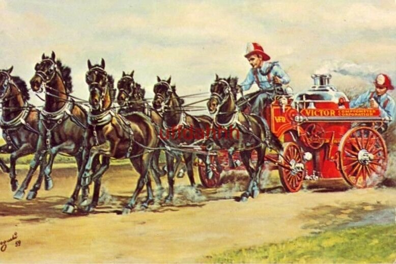 SIX-PONY HITCH OF THE VICTOR COMPTOMETER CORPORATION & STEAM FIRE WAGON CHICAGO