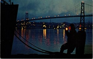 Evening Angus MacDonald Bridge Halifax Skyline Dartmouth NS Canada Postcard UNP 