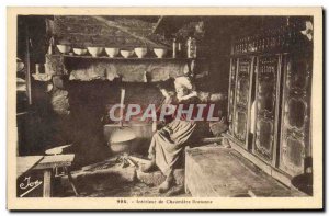 Old Postcard Folklore Breton chaumiere of Interior