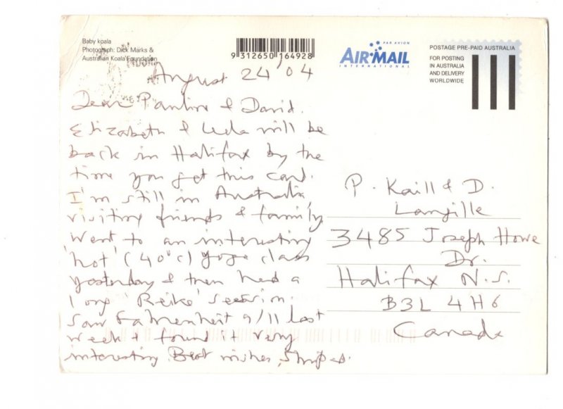 Large Baby Koala, Prepaid Postal Stationery, Australia, Used 2004