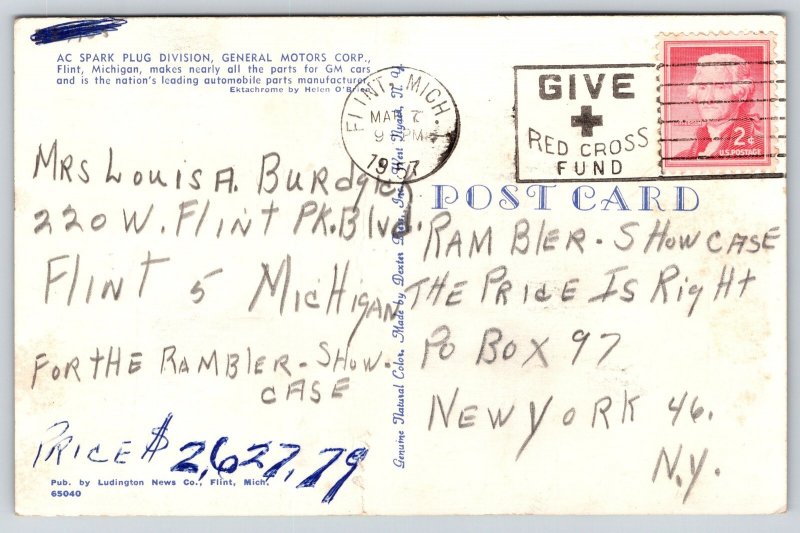 Flint Michigan~General Motors Corp~AC Spark Plug Division~Sign~Fence~1957 PC