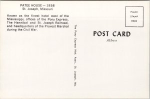 Patee House St. Joseph MO National Historical Landmark Postcard PC368