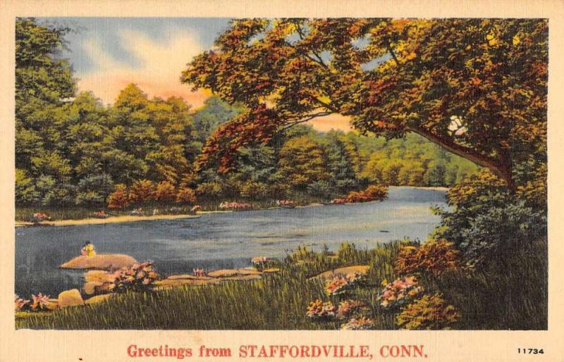 Staffordville Connecticut River Waterfront Greeting Antique Postcard K56751