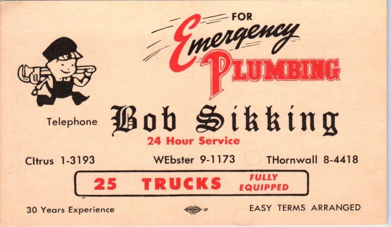 LOS ANGELES, CA California    BOB SIKKING PLUMBING AD  c1950s   Postcard