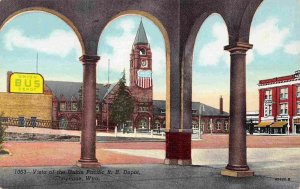 Union Pacific Railroad Depot Cheyenne Wyoming linen postcard