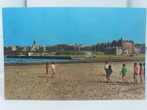 Vintage Postcard People Playing with Frisbee on Beach St Andrews Scotland 1970s