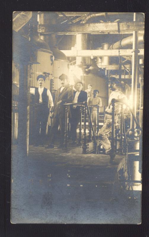 RPPC FACTORY INTERIOR GROUP OF MEN WORKERS VINTAGE REAL PHOTO POSTCARD