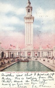 Vintage Postcard 1906 Lagoon & Electric Tower White City Pool Chicago Illinois