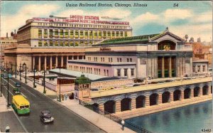 Postcard TRAIN STATION SCENE Chicago Illinois IL AO4296