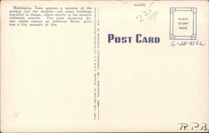 Burlington Iowa IA Street Scene Jefferson St c1930s-40s Linen Postcard