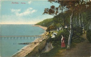 c1910 Vintage Postcard; Denmark, Aarhus, Varna, Beach & Pier, unposted