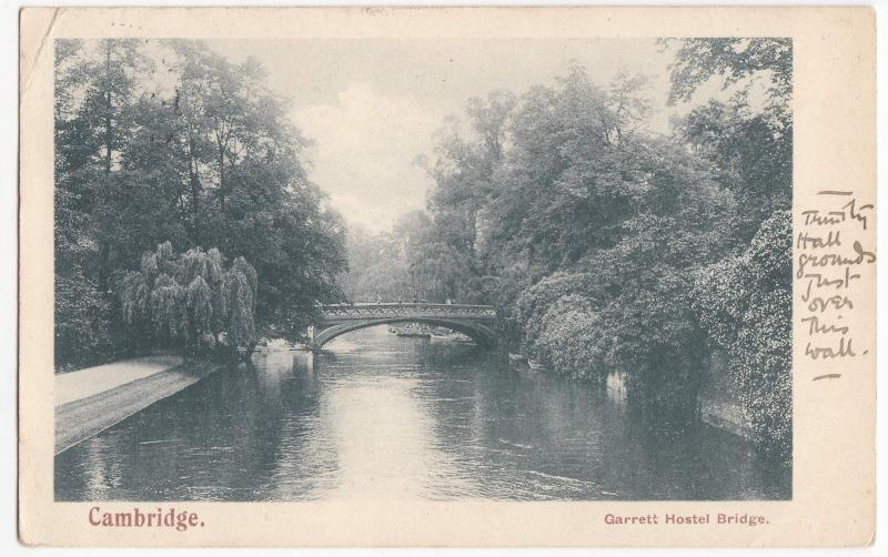 Cambridge; Garrett Hostel Bridge PPC 1907 PMK To Miss Woodruff, Binstead, IOW 