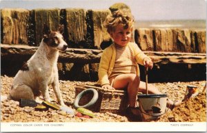 Boy and Dog (Jack Russell ??) at Beach Cotman Cards For Children Postcard F60