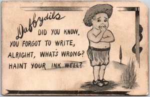 Dafydils Did You Know You Forgot to Write, 1913 Sad Child Cartoon Humor Postcard