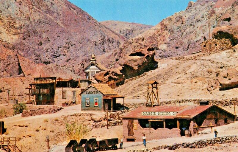 CALICO GHOST TOWN CA-BOTTLE HOUSE-HANKS HOTEL-MAGGIE SILVER MINE-1960s POSTCARD 