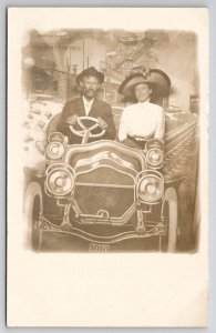 RPPC Man Woman Pikes Peak CO Studio Prop Car and Backdrop Photo Postcard V21