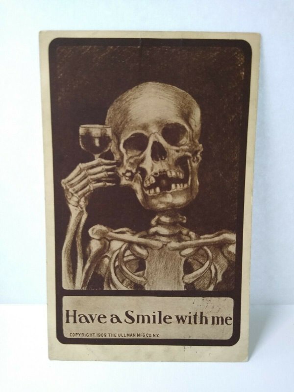 Halloween Postcard Ullman Fantasy Skeleton Death Drinks 1910 South Bend IND 160