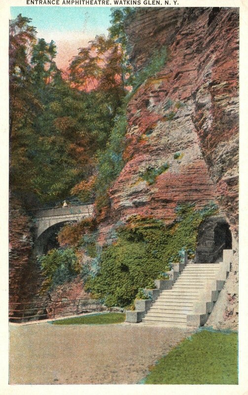 Vintage Postcard Entrance MP Theater Watkins Glen New York Tichnor Quality News 