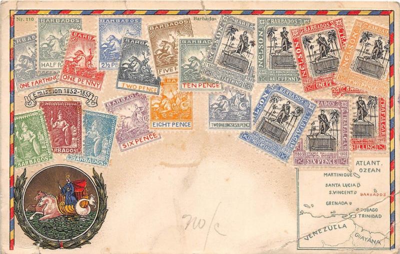 E46/ Barbados Foreign Postcard Caribbean c1910 Philatelic Stamps Pence 17