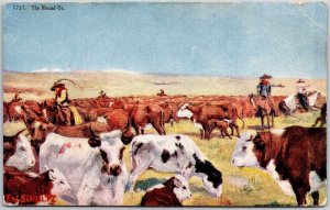 The Round-Up Cattles On Farm Pastoral Cow Raising Postcard