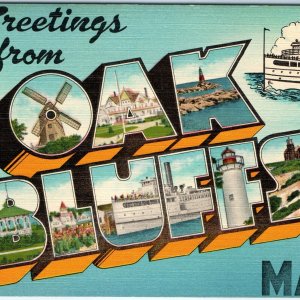 c1940s Oak Bluffs, MA Greetings Linen American Art Postcard Eastern Photo A114