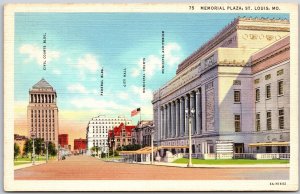 St. Louis Missouri MO, Memorial Plaza, Downtown Business Section, Postcard
