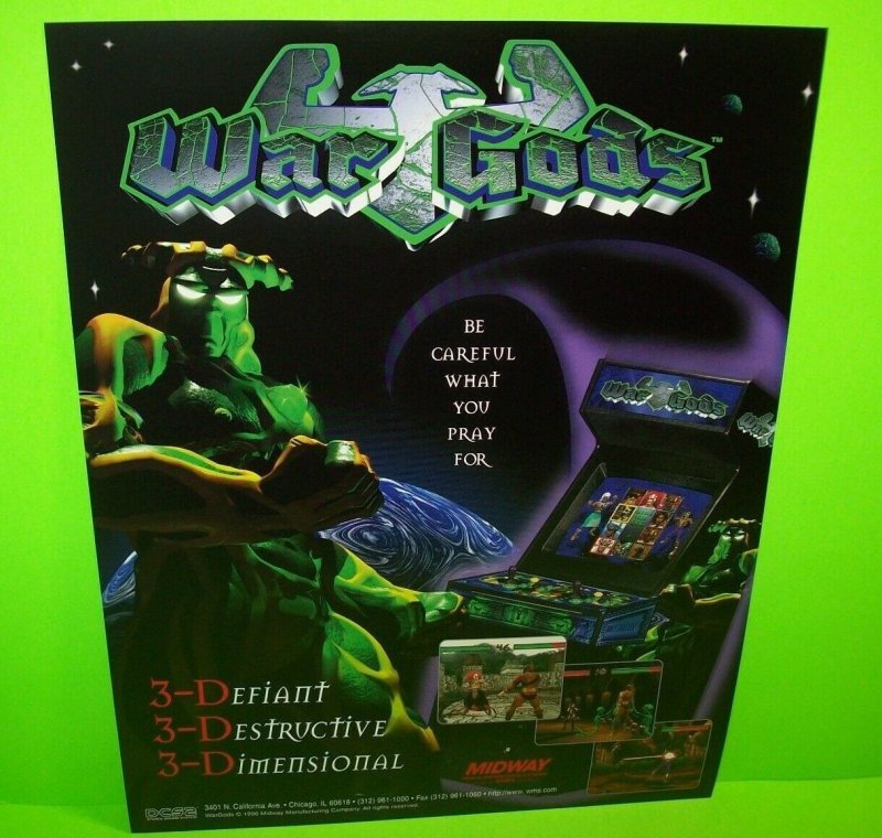 Midway War Gods Arcade FLYER 1996 Original NOS Video Game Art Print Sheet 