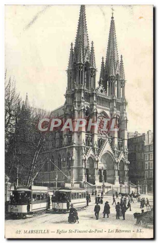 Old Postcard Marseille Church of St. Vincent de Paul's Tram reforms