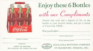 Frankfort IN Enjoy These 6 Bottles of Coca-Cola  Advertising Card 3 x 5.5