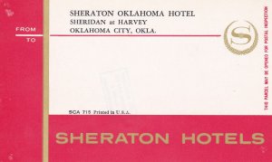 Oklahoma Oklahoma City Sheraton Hotel Vintage Luggage Label sk3123