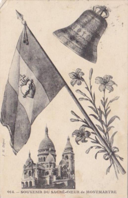 France Paris Souvenir du Sacre-Coeur de Montmartre With Flag and Bell 1913