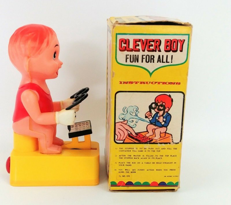 Clever Boy Gag Gift Boy on Toilet Reading Water Squirting Plastic Vtg Untested