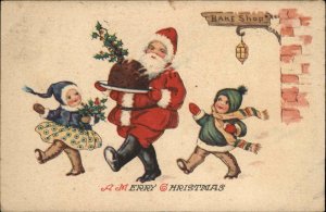 Christmas Children Santa Claus Christmas Pudding c1910 Vintage Postcard