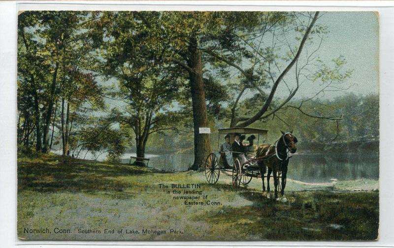 Horse Buggy Lake Mohegan Park Norwich Connecticut 1911 postcard