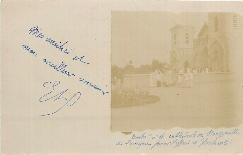 French Congo Brazzaville Cathedral Pentecost procession real photo postcard