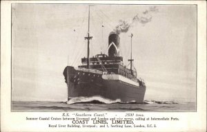 Steamship SS SOUTHERN COAST Liverpool London c1910 Postcard