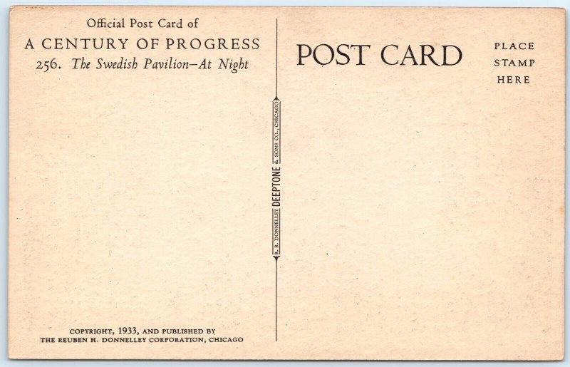 1933 Chicago IL Swedish Pavilion Official Century of Progress Postcard Expo A324