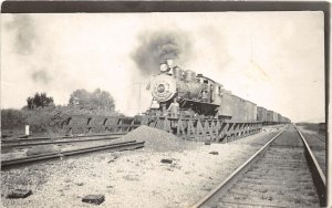 H56/ Railroad RPPC Postcard c1910 Steam Locomotive Workers Spreading Ballast 4