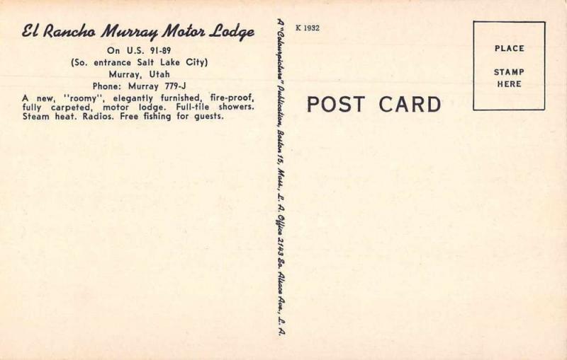 Murray Utah El Rancho Murray Motor Lodge Vintage Postcard JA4742673