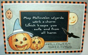 Halloween Postcard Goblin Whitney Orange Black Checkered Border Original Vintage