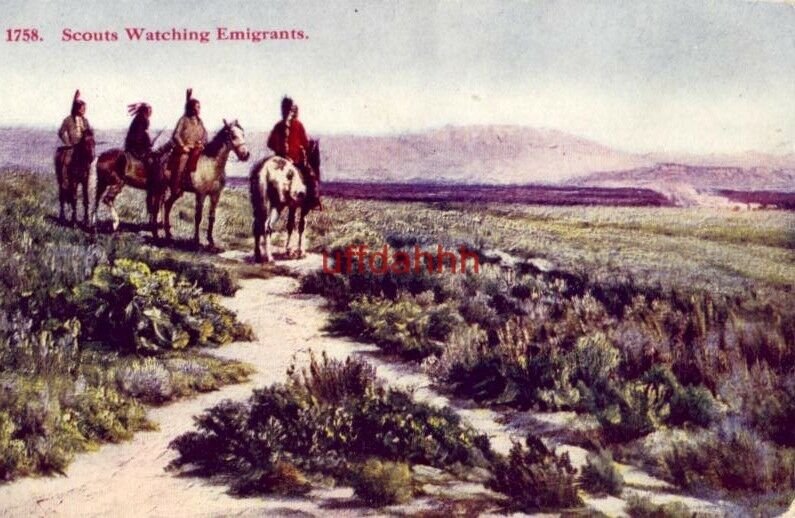 SCOUTS WATCHING EMIGRANTS 1758. Native Americans on horseback