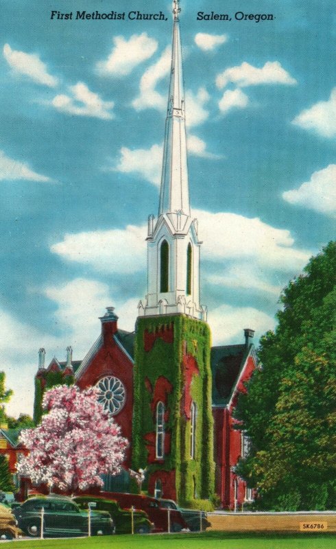 Vintage Postcard First Methodist Church Beautiful Spire Landmark Salem Oregon OR