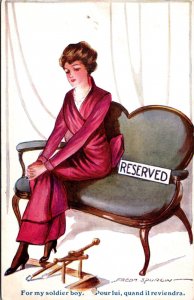 Fred Spurgin Artwork Postcard Woman Reserved Seat on Couch For My Soldier Boy