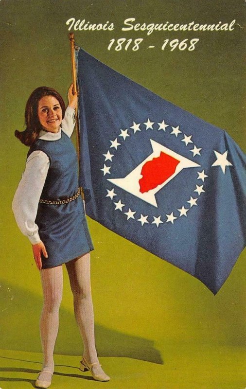 IL, Illinois 1818-1968 SESQUICENTENNIAL FLAG~Model Lynn du Pont  Chrome Postcard