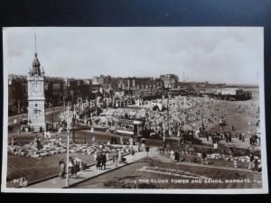 Kent: MARGATE The Clock Tower and Sands showing trams c1934 RP