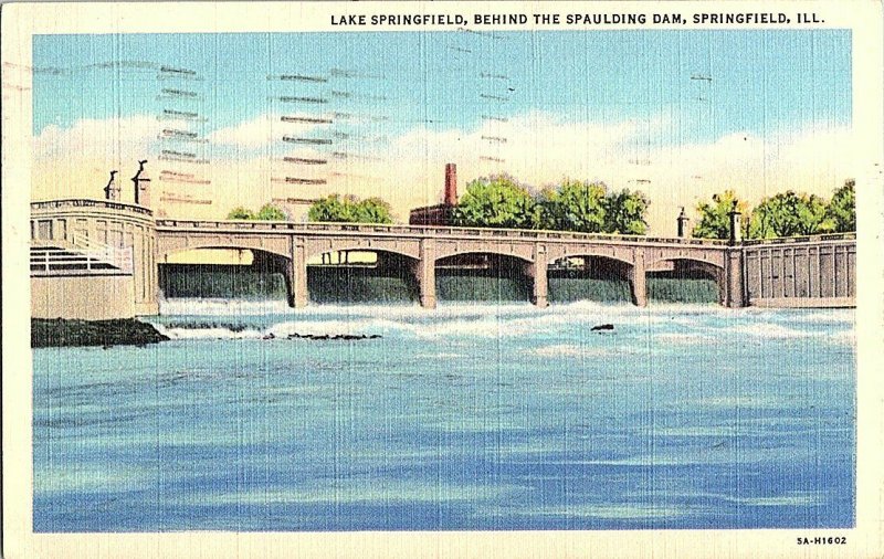 Lake Springfield Spaulding Dam Springfield ILL. Postcard Standard View Card 