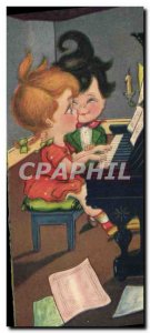 Old Postcard Fantasy Illustrator Child Piano