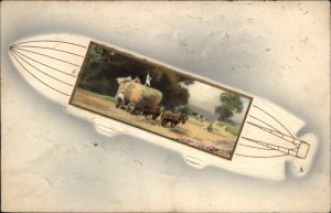 Greeting Dirigible Airship Fancy Border Haying Meissner & Buch c1910 Postcard