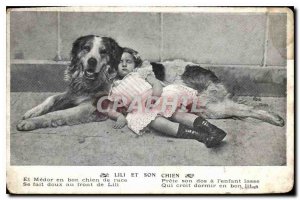 Old Postcard Lili Child and Dog