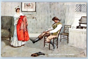 Bavaria Germany Postcard Man Checking Shoes Making Love c1910 Oilette Tuck Art